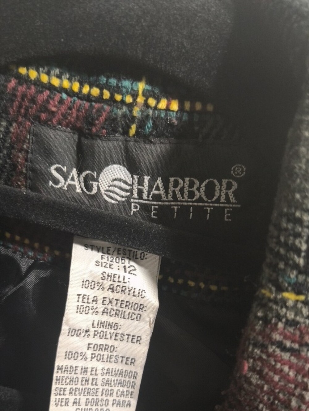 Sag Harbor Women's Plaid Blazer in Black, Burgundy & Green - Picture 2 of 2